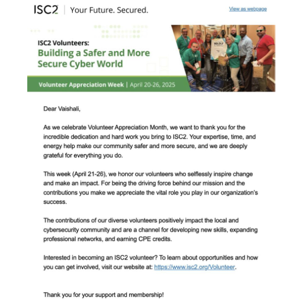 ISC2 Volunteer Appreciation Recognition